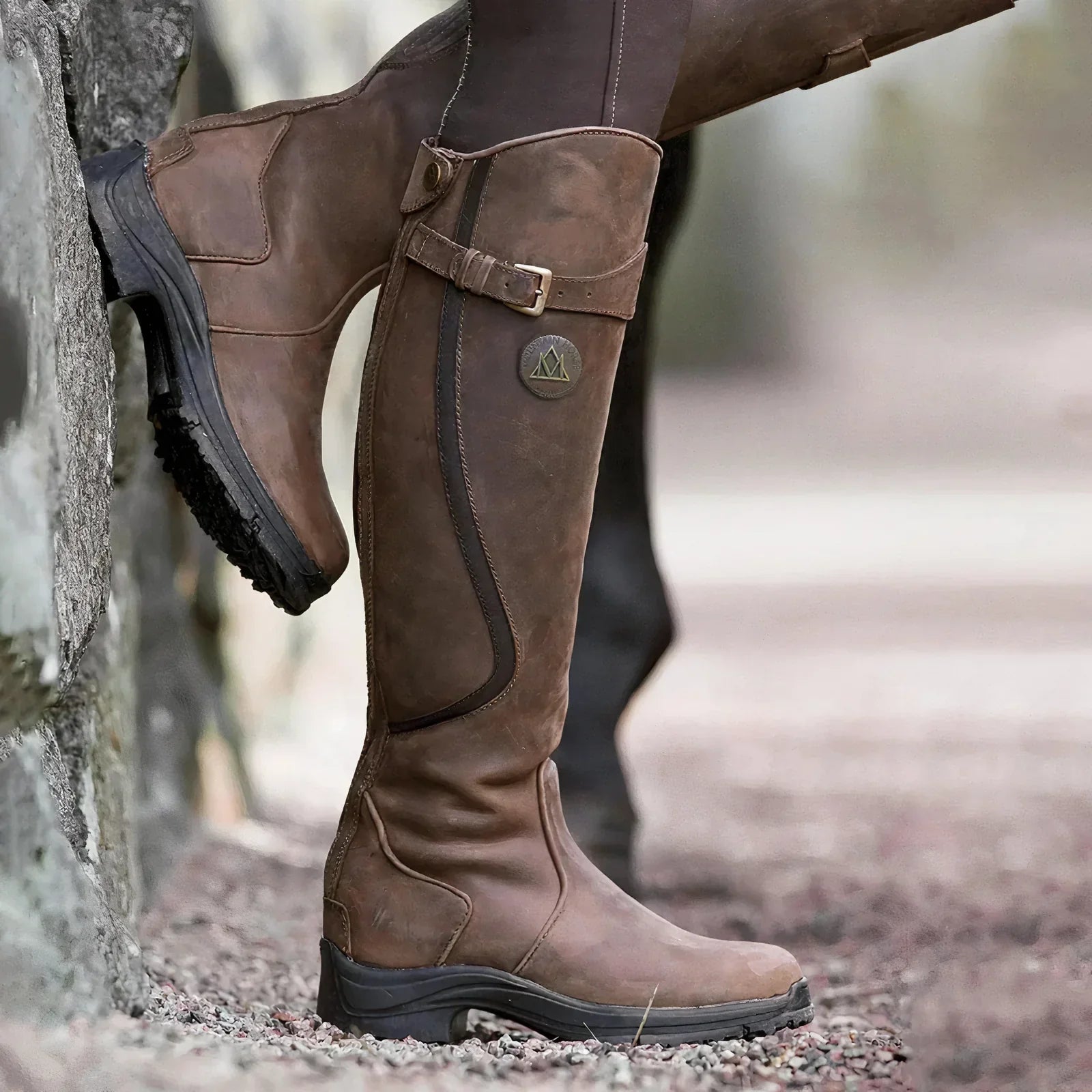 Waterproof Fashionable Boots with Buckles below the Knee