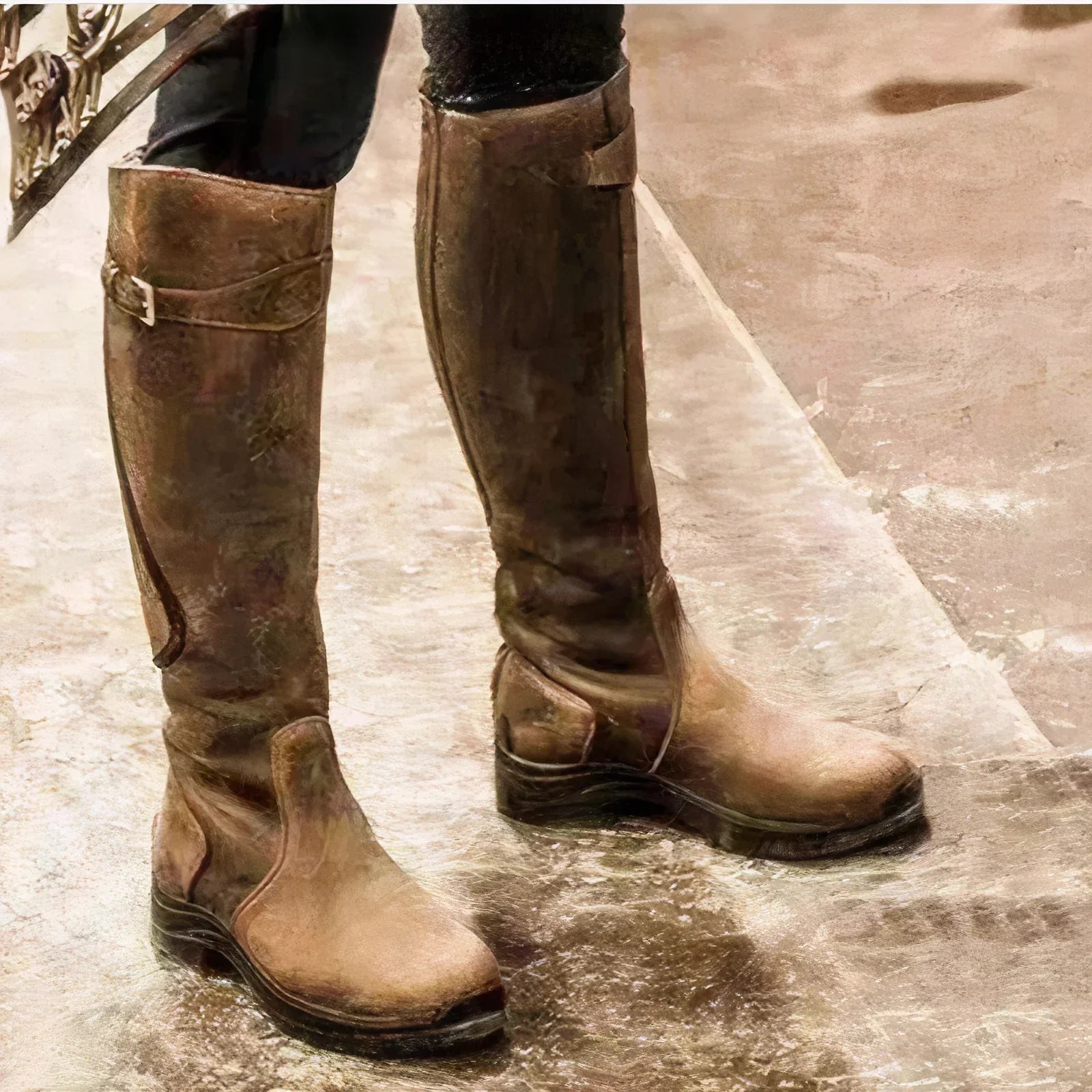 Waterproof Fashionable Boots with Buckles below the Knee