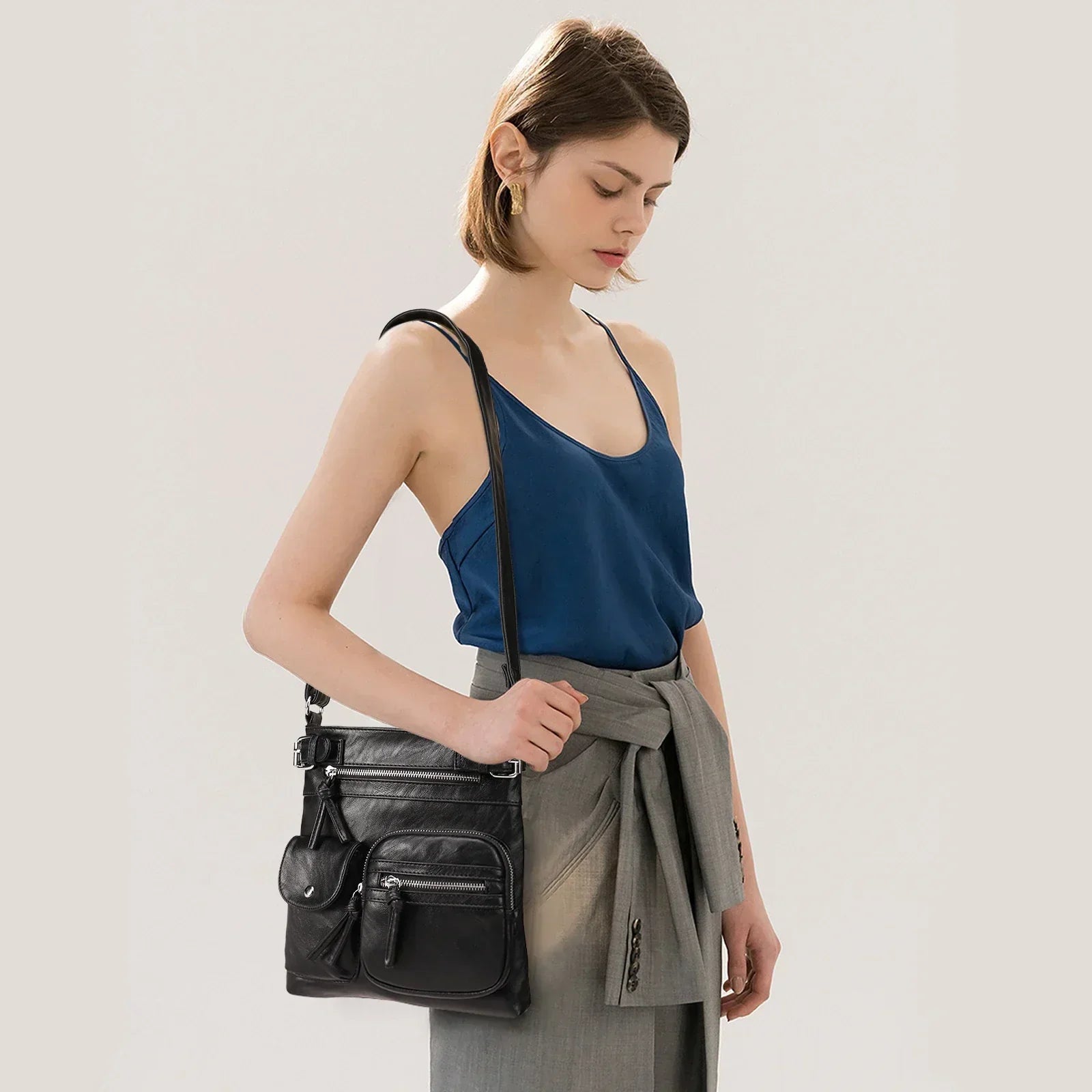 Zara - Soft Leather Shoulder Bag with Multiple Pockets