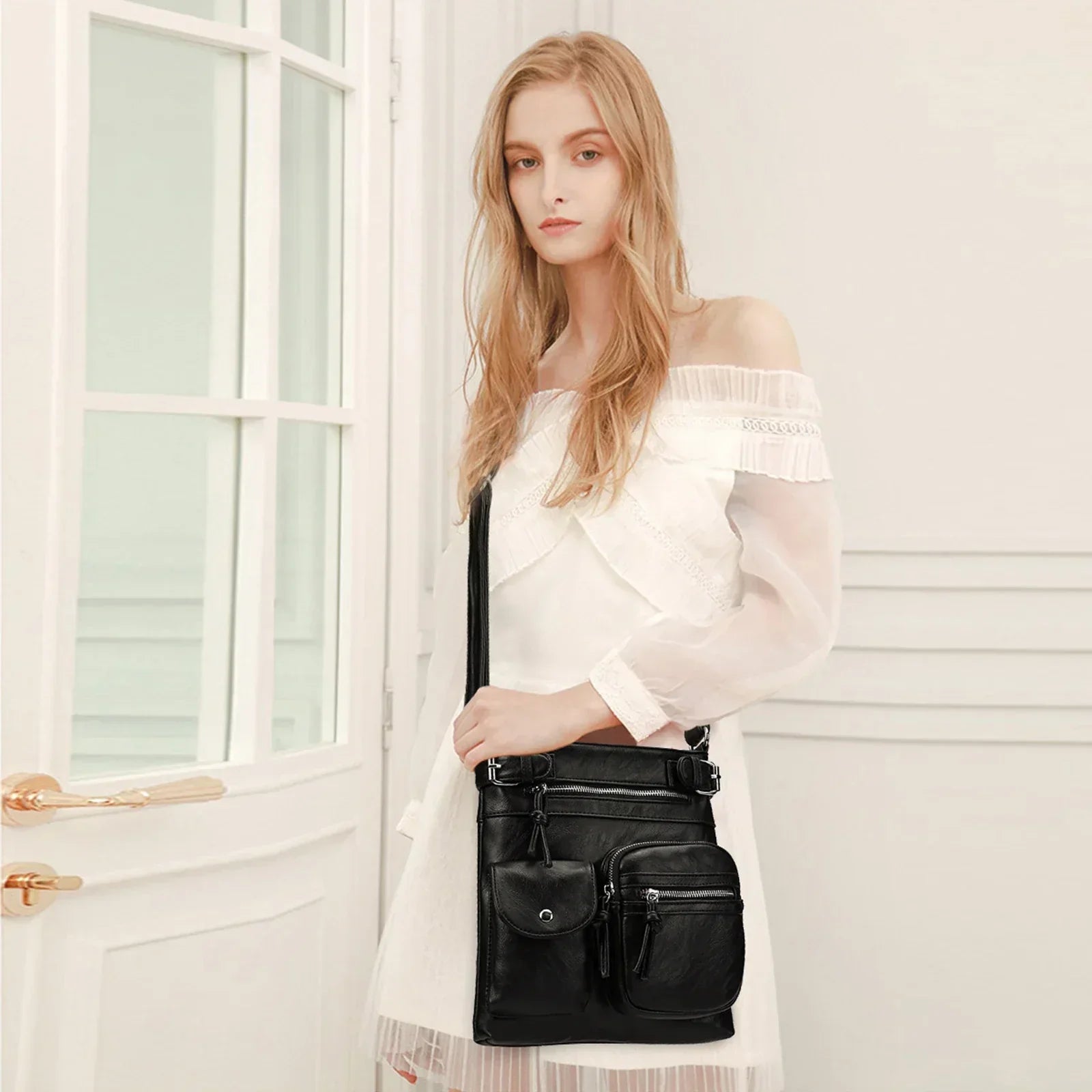 Zara - Soft Leather Shoulder Bag with Multiple Pockets